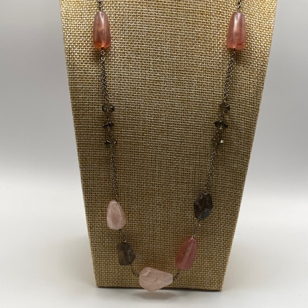 Chico's Statement Necklace Resin Glass Modern Pink Brown Gold Tone
